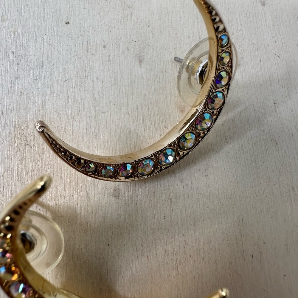 Vintage Kirk’s Folly AB Crescent Moon Postback Earrings - Picture 3 of 6